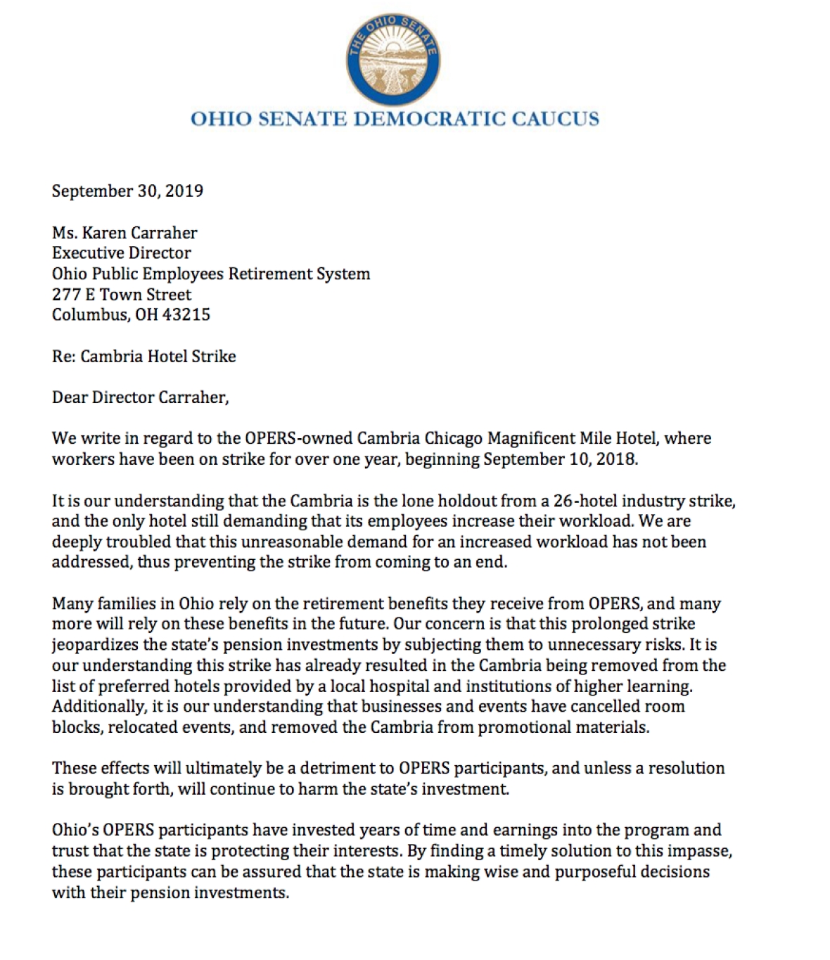 Craig, Senate Democrats Call for End to Yearlong Strike at OPERS-owned ...