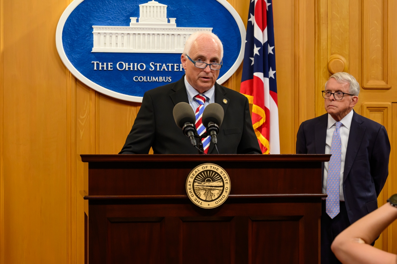 Johnson speaking at the press conference