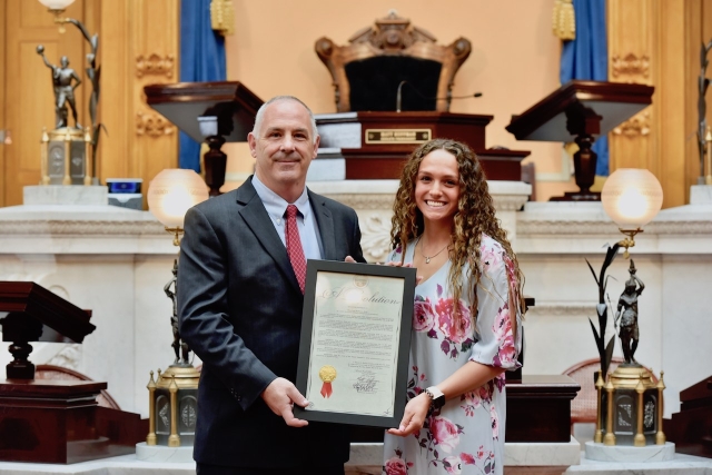 Senator Steve Huffman Honors Chaminade Julienne Swimmer Following State Championship